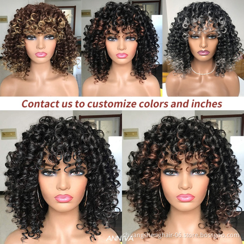 High temperature resistance natural ombre blond colors synthetic hair wigs for black Women afro kinky curly wig